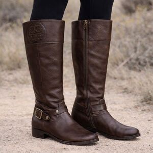 Tory Burch Marlene Riding Boots Brown Leather Women’s 9M